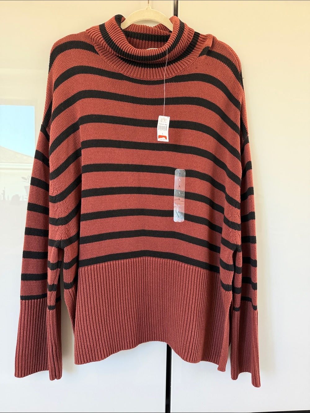 GAP Striped Mock Turtleneck Sweater in Rust and Black